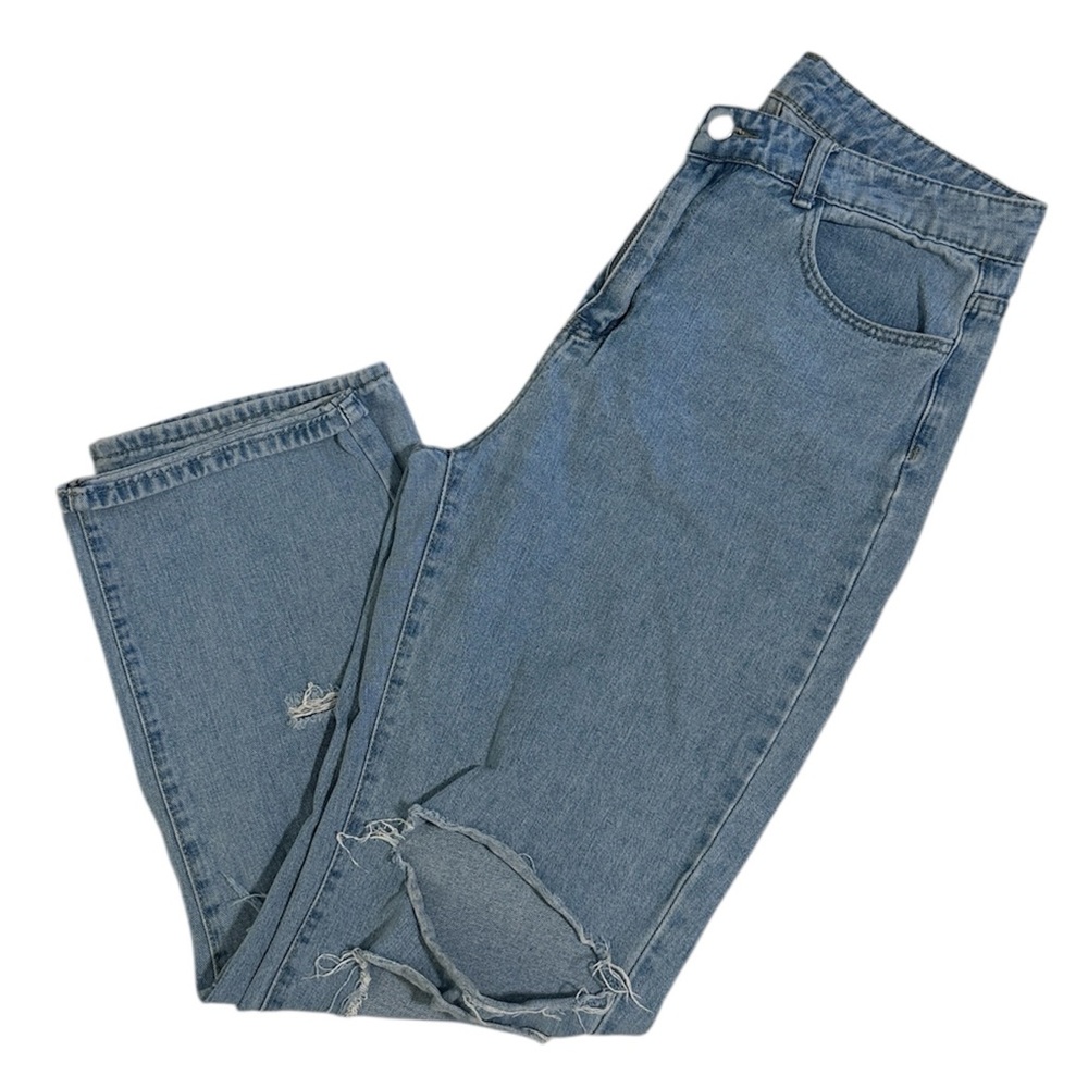 🌻 SHEIN Abstract Faces Distressed High Rise Straight Leg Jeans